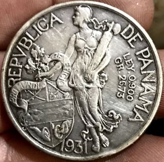 1931 Panama Large Spanish Conquistador Antique Silver Balboa Coin Rare Date