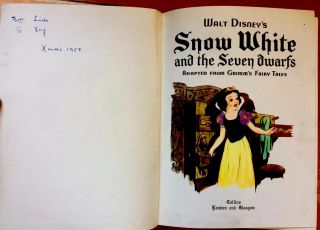 WALT DISNEY ' S SNOW WHITE Antique Children ' s Org Color Plates & Story Book 3