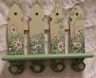 Whimsical Hand Painted Picket Fence Wall Shelf.  Shabby Chic Vintage 11 " X 10 "