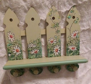 Whimsical Hand Painted Picket Fence Wall Shelf.  Shabby Chic Vintage 11 