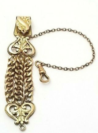 3.  75 " Ornate Antique Bates & Bacon Gold Filled Watch Fob Clip And Chain