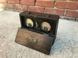 Antique Vintage Weston Voltmeter/ammeter - Model 441 - Quartered Oak Wood Case