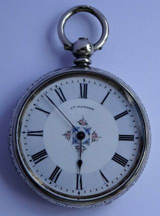 Lovely Antique Solid Sterling Silver Fob Pocket Watch With Fancy Dial.  Gn.  Mathey