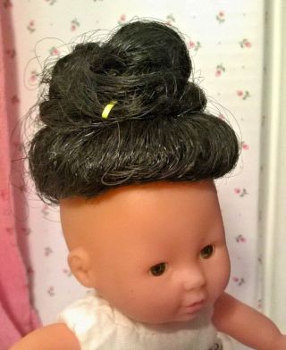 Vintage Doll Wig - Size 4.  5 " - Braided Bun Black