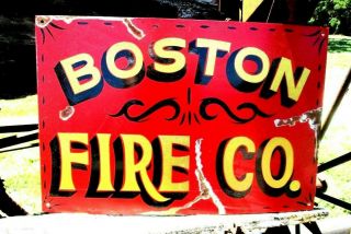 Hand Painted Antique Vintage Old Style Boston Fire Co.  Dept Metal Truck Sign