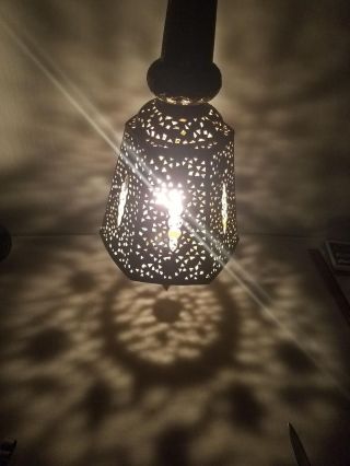 Moorish Style Middle Eastern Moroccan Pierced Brass Hanging Lamp Light Fixture