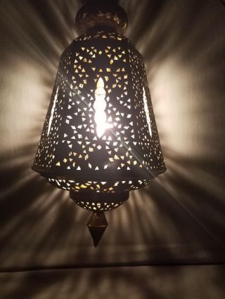 Moorish Style Middle Eastern Moroccan Pierced Brass Hanging Lamp Light Fixture 4