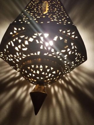 Moorish Style Middle Eastern Moroccan Pierced Brass Hanging Lamp Light Fixture 5