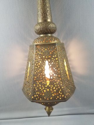 Moorish Style Middle Eastern Moroccan Pierced Brass Hanging Lamp Light Fixture 7