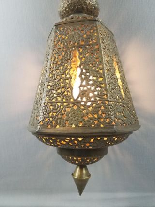 Moorish Style Middle Eastern Moroccan Pierced Brass Hanging Lamp Light Fixture 8