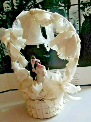 Vintage Bride And Groom Wedding Cake Topper Lace,  Bell,  Silk