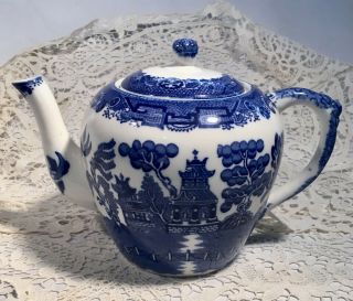 Antique Allertons England Blue Willow Teapot / Tea Pot C.  1929 - 1942