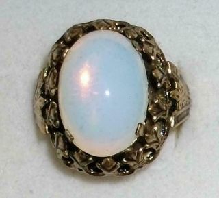 Antique Ring / Czecho Slovakia / Aged Mounting / Opal Art Glass / Open Back