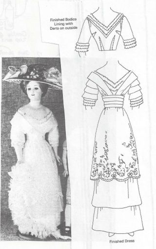 20 " Antique French Fashion Lady Doll@1910 - 1912 Evening Dress/cummerbund Pattern