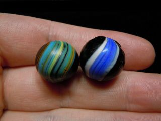 Two Indian Marbles - 21/32 " (. 66 ") - Antique German Handmade Marble