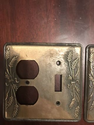 Vintage Set Of 2 Metal Wheat Design Light Switch Outlet Covers National Lock