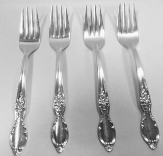 Antique 1954 Wm Rogers & Son Victorian Rose Silver Plate Salad Fork Set Of 4