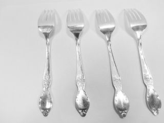 Antique 1954 Wm Rogers & Son Victorian Rose Silver Plate Salad Fork Set of 4 2