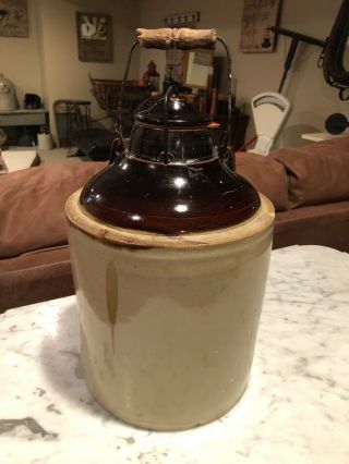 Antique 2 Gallon Stoneware Canning Crock With Locking Lid And Seal