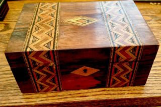 Antique Victorian Tunbridge Ware Sewing Box Fitted Mahogany & Marquetry/ Lock 2