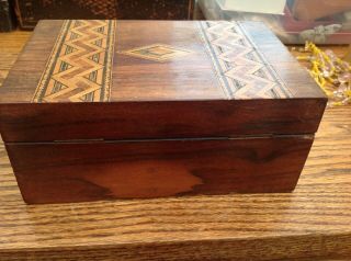 Antique Victorian Tunbridge Ware Sewing Box Fitted Mahogany & Marquetry/ Lock 7