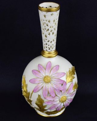 Antique Worcester Grainger & Co Reticulated Porcelain Vase Pierced 19thc 1800s