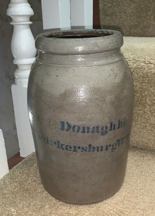 Antique Donaghho Stoneware Parkersburg W.  V.  Crock Jar