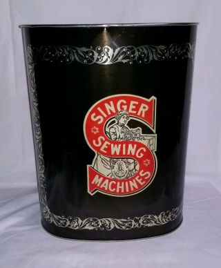 Vintage Singer Sewing Machines Cheinco Tin Trash Can Waste Basket Made In Usa