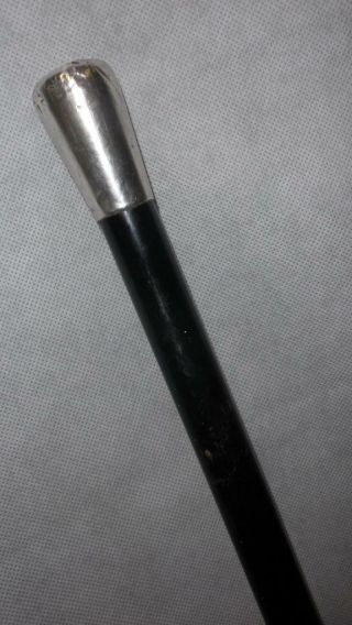 Antique Hallmarked 1924 Silver Top Ebony Walking Stick - 91cm