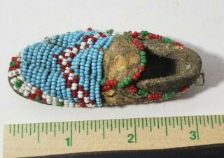 Antique Native American Indian Leather Beaded Doll Shoe.  3 " Long