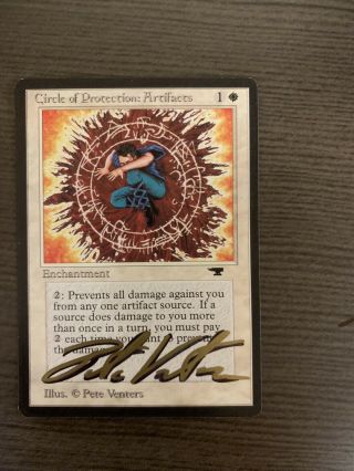 Mtg Magic Circle Of Protection: Artifacts Signed Artist Proof X1 Antiquities Nm -