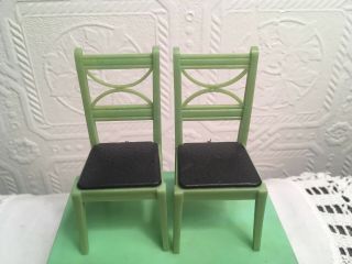 2 Renwal Green Kitchen Chairs Vintage Dollhouse Furniture Plastic 1:16 Miniature