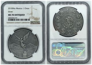 2018 Mexico 1 Onza Silver Ngc Ms 70 Antiqued
