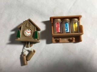 Calico Critters/sylvanian Families Vintage Spice Rack And Cuckoo Clock