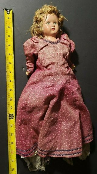 Antique Doll With Paper Mache Head And Arms Sawdust Legs.  Very Old 17 "