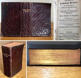 C1872 Small Antique Book Of Common Prayer Hymns Bible Crocodile Effect Leather