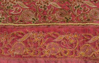Sanskriti Vintage Sari Border Antique Hand Beaded Craft Trim Sewing Pink Lace