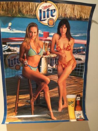 Vintage Miller Lite Beer Poster 26 X 19 Sexy Girls At The Beach