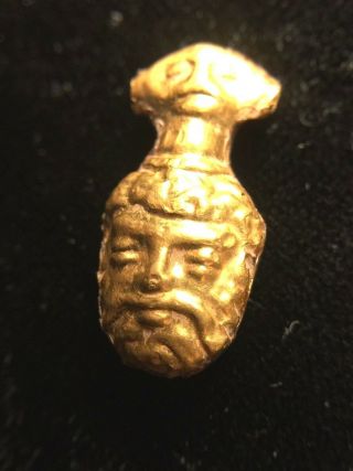 Antique Remarkable Zeus Face Solid 22k Gold Over Wax Care Bead Pendant