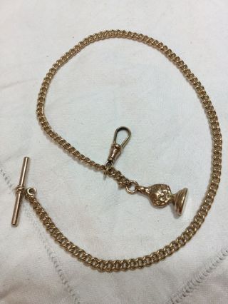 Antique Rolled Gold Albert Pocket Watch Chain With Wax Seal Fob 1890