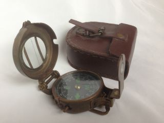 Nautical Brass Military Pocket Compass Lensatic Antique Finish Leather Case