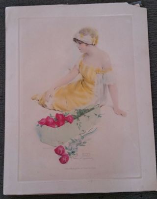 Vintage Litho Bessie Pease Gutmann The Message Of The Roses Unframed 14x18