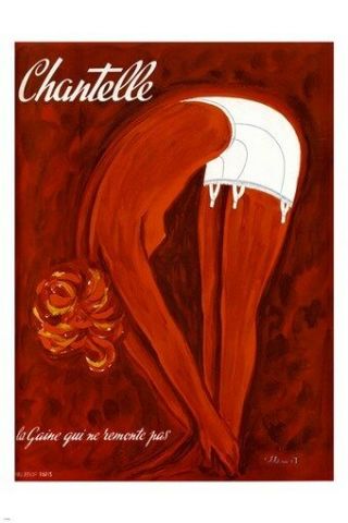 Chantelle Vintage Ad Poster Villemot 1970 Lady 
