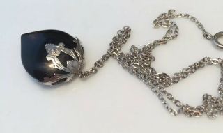 Antique Victorian jewellery sterling silver and polished heart pendant & chain 3
