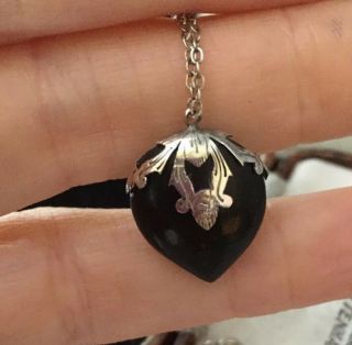 Antique Victorian jewellery sterling silver and polished heart pendant & chain 8