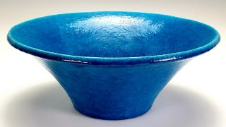 LACHENAL ANTIQUE FRENCH ART DECO TURQUOISE BLUE GLAZE POTTERY CENTER BOWL 7