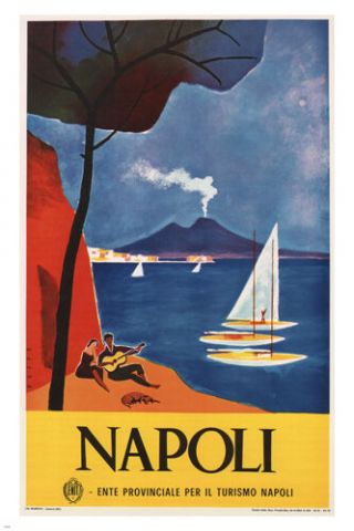 Vintage Naples Travel Poster Mario Puppo Italy 1960 Seaside 24x36