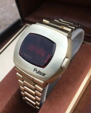 Vintage Neiman Marcus Pulsar P2 Led Watch 14kt Gold Filled W/box Time Computer
