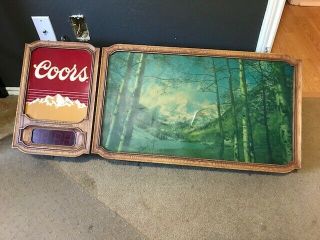 Vintage Coors Bar Sign With Mural And A Clock.  Has Cord,  Bulb And Hardware
