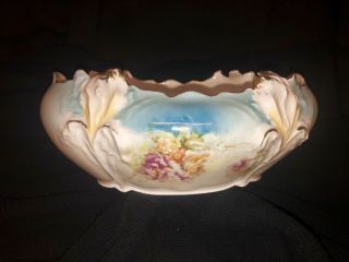 Outstanding Antique Rs Prussia Iris Mold Oval Bowl